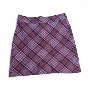 Talbots Plaid Multi Color Purple Gold Black Women's Mini Skirt Side Zip Size 12